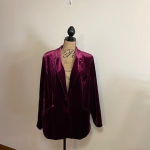 Chico's dark red velvet blazer jacket with button closure and pockets. Size 3